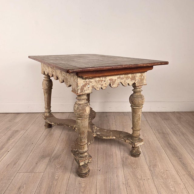 Baroque Partially Painted Kitchen Table With Reversible Top, Sweden, 19th Century For Sale - Image 3 of 9