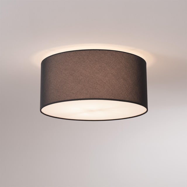 Nova Stretch Flush Mount 18" D - Modern Ceiling Light, Black Linen Shade, Satin Nickel Body, Dimmable, Bulb Included For Sale - Image 4 of 6