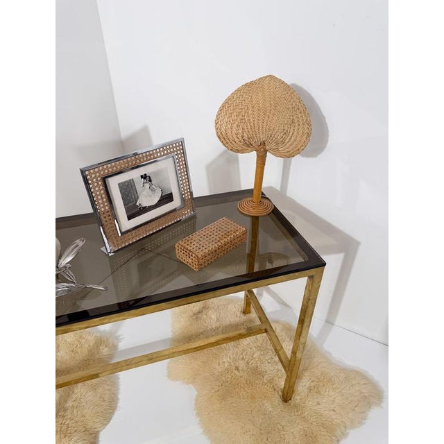 Italian Bamboo, Cane and Rattan Table Lamp with Fan-Shaped Shade in the style of Ingo Maurer, 1960s For Sale - Image 4 of 18