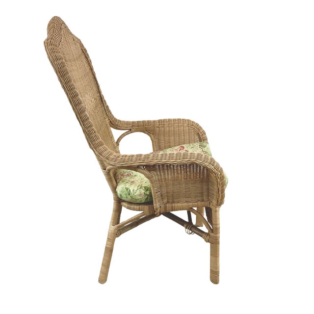 Coastal Vintage High-Back Woven Wicker & Rattan Armchair For Sale - Image 3 of 18