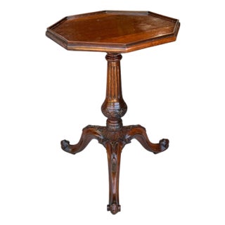 Vintage Georgian Style Heavily Carved Octagon Tripod Drink Side Table For Sale