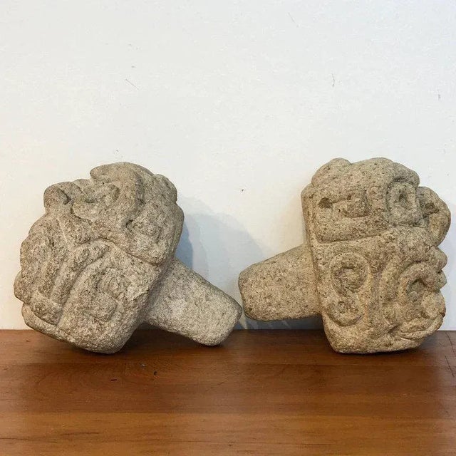 Mid 19th Century Two Carved Mayan Deity Limestone Architectural Carvings or Elements For Sale - Image 9 of 13