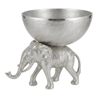Sculptural Elephant Compote Bowl Centerpiece, Textured Metal. Palm Beach Regency, British Colonial & Grandmillennial Decor. See Pics for Versatility! For Sale