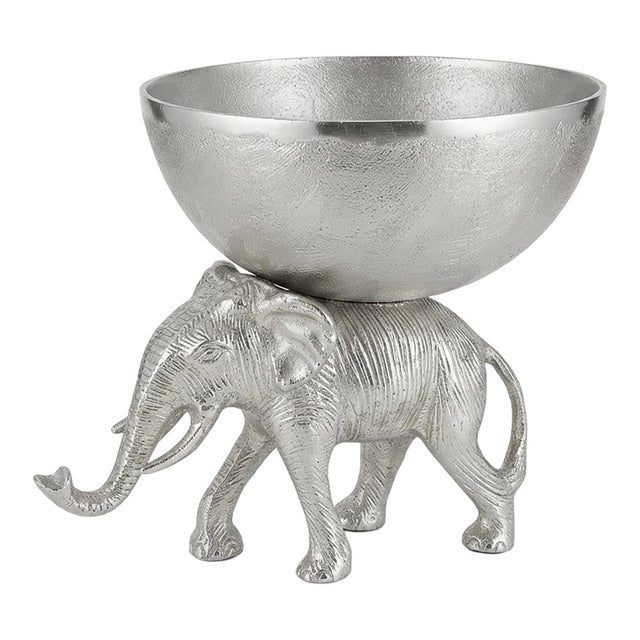 Sculptural Elephant Compote Bowl Centerpiece, Textured Metal. Palm Beach Regency, British Colonial & Grandmillennial Decor. See Pics for Versatility! For Sale