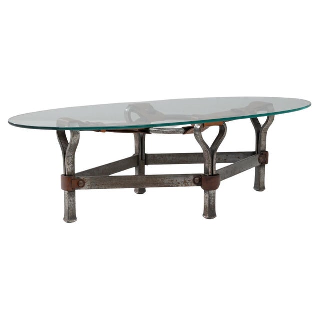 1950s French Brutalist Glass Coffee Table By Jacques Adnet For Sale - Image 15 of 18