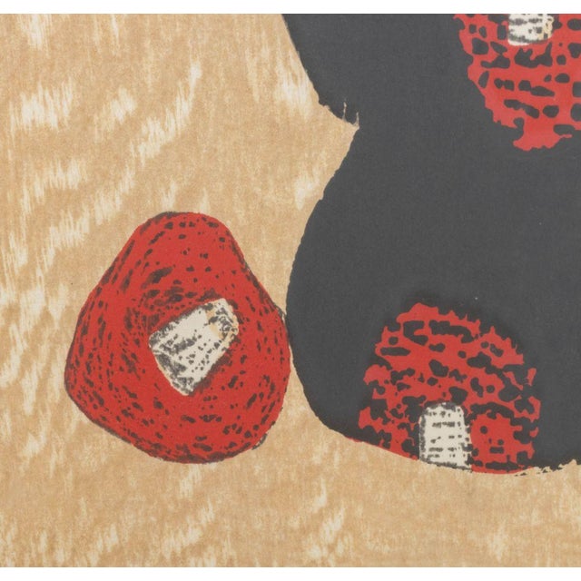 Mid 20th Century Kaoru Kawano "Girl and Red Camellia" Woodcut For Sale - Image 5 of 7