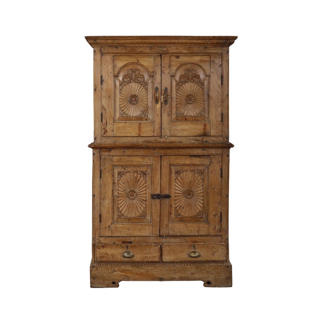 Wood Antique Indian Carved Teakwood/Fruitwood Armoire For Sale - Image 7 of 9