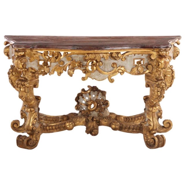 Early 19th Century Large Scale Roccoco Painted Venetian Italian Console Table With Faux Marble Top. For Sale - Image 11 of 11