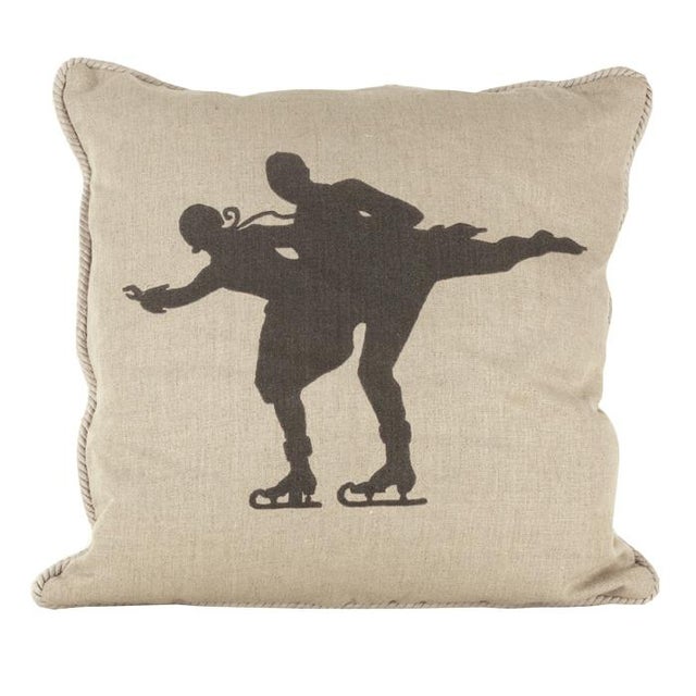 Figurative Skaters Silhouette Linen Pillow For Sale - Image 3 of 4