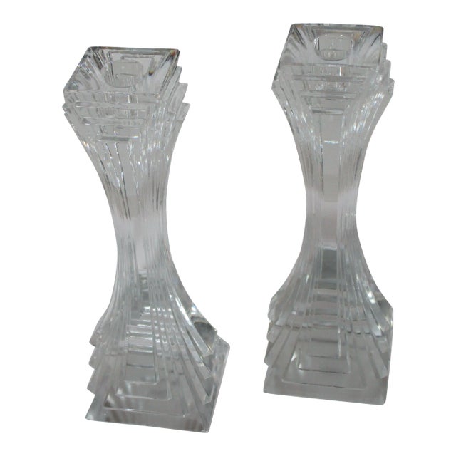 1980s Deco Style Crystal Candle Holders - a Pair For Sale