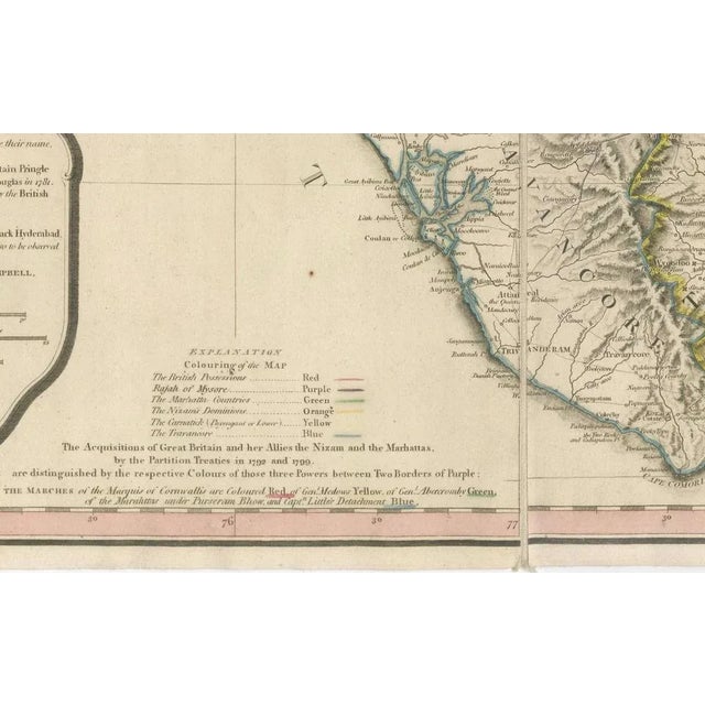 Large Decorative Colonial-Era Map of South India Peninsula of India, 1800 For Sale - Image 10 of 13