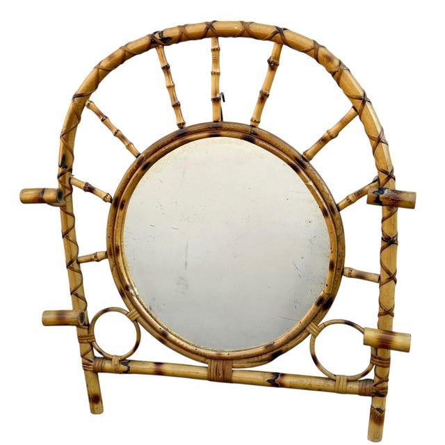 Vintage French Rotin Coat Rack Mirror, 1960s For Sale - Image 6 of 13