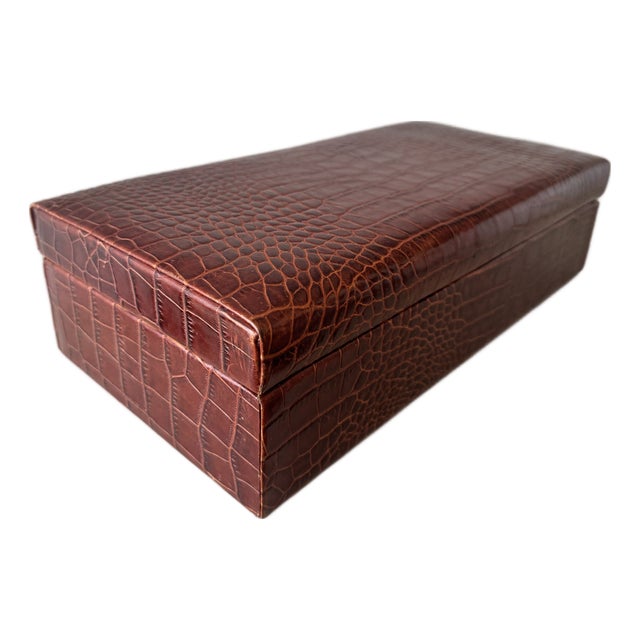 Leather Box, Crocodile Embossed, Ralph Lauren Style, Circa 1990s For Sale