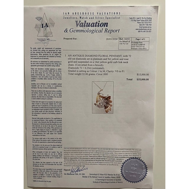 Antique Diamond Floral Pendant 6.20ct For Sale - Image 12 of 12