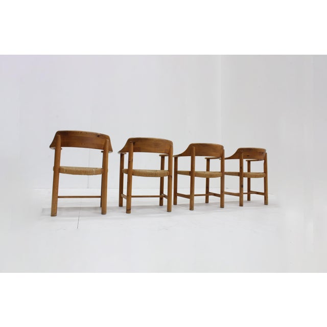 Vintage Dining Table and Dining Chairs in Pine and Papercord, 1970s, Set of 5 For Sale - Image 12 of 15