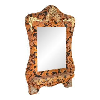 19th C Victorian Framed Mirror With Decorative Brass Trim For Sale