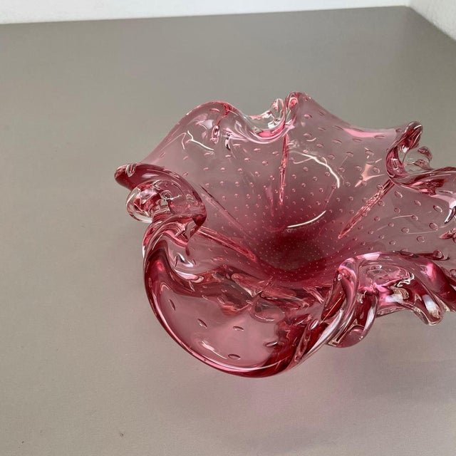 Large Pink Shell Bubble Murano Glass Bowl, Italy, 1970s For Sale - Image 6 of 18