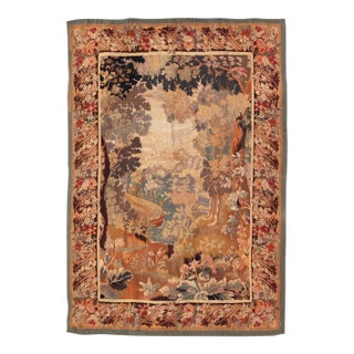Antique French Tapestry With Woodland Landscape and Swan Design For Sale