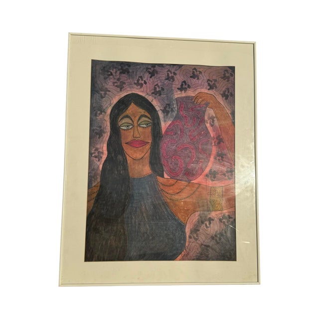 Expressionism Jude Kirby Original “Salila” Contemporary Expressionism Oil Pastel on Paper- Framed. For Sale - Image 3 of 4