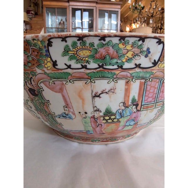 Large Antique Chinese Export Medallion Punch Bowl For Sale - Image 11 of 16