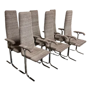 1970s Pieff and Co. High Back Chrome Dining Chairs - Set 6