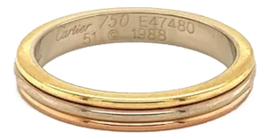 Cartier 18k Tri-Color Gold Band Ring - Size 5.5