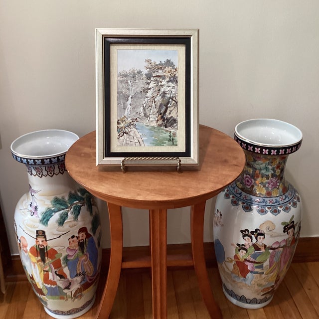 Mid 20th Century Asian Style Art Peace Painting With Mosaic Mother Pearls, Signed Framed For Sale - Image 10 of 12