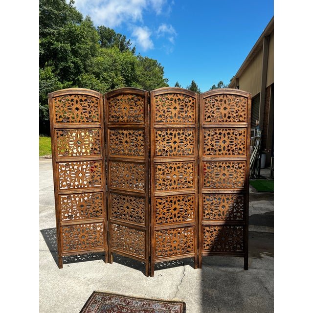 1970s Hand Carved Wooden Large Screen/Room Divider For Sale - Image 10 of 11
