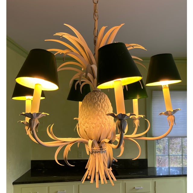 1970s Italian White Painted Tole Pineapple Chandelier For Sale - Image 4 of 10