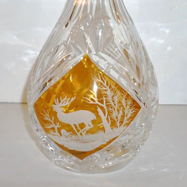 Amber 1970s Vintage Austrian Animal Engraved Overlaid Gold Amber Glass Liqueur Bottle For Sale - Image 8 of 11