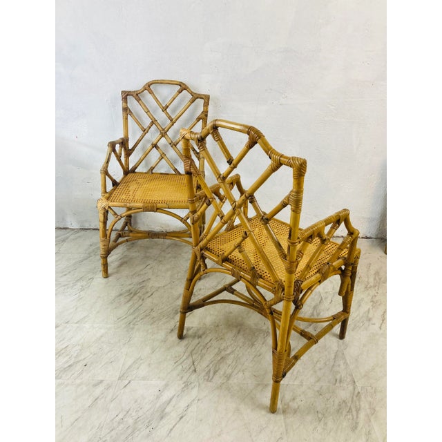 1960s Midcentury Italian Rattan Arm Chairs, a Pair For Sale - Image 5 of 10