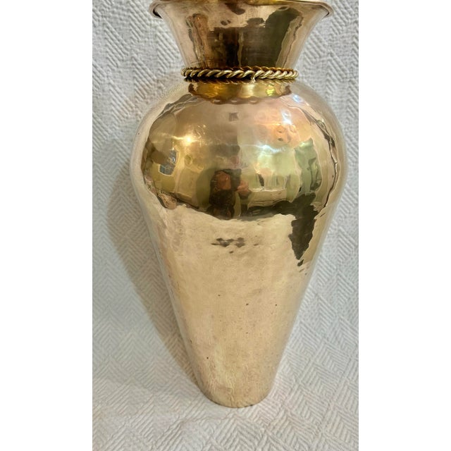 1970’s Hammered Brass Vase With Rope and Tassel Trim For Sale - Image 4 of 7