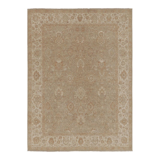 Rug & Kilim’s Oushak-Inspired Rug in Beige and Gold Floral Patterns For Sale