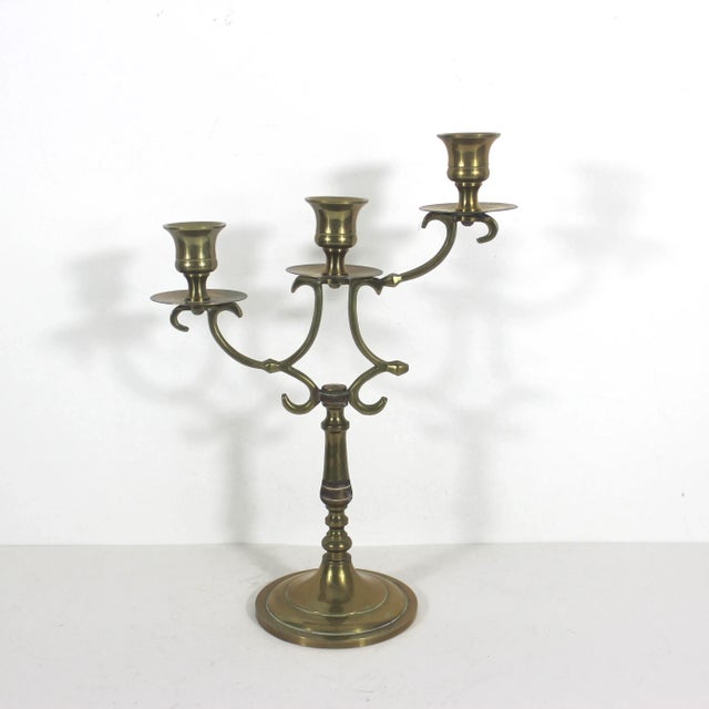 Vintage Brass Three Arm Candelabra For Sale - Image 4 of 8