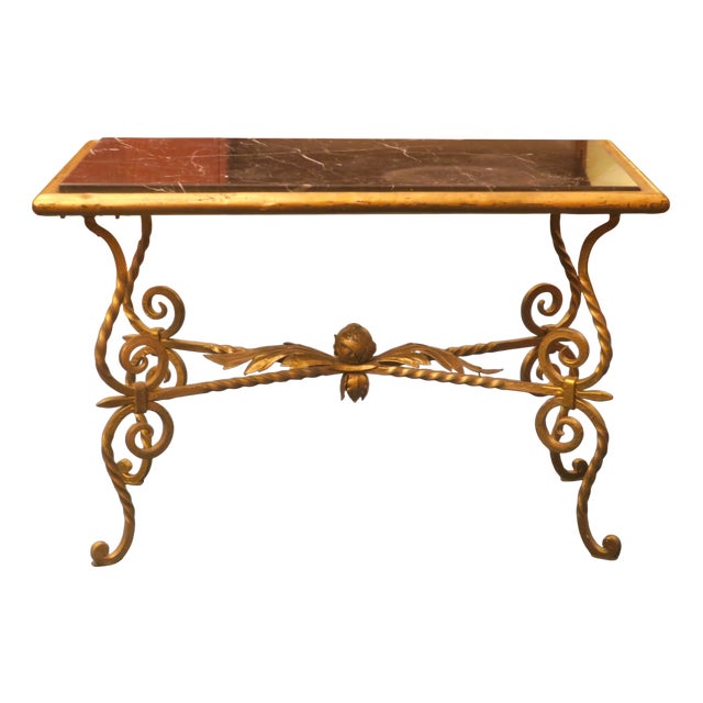 Wrought Iron and Veined Marble Coffee Table, 1940s-1950s For Sale