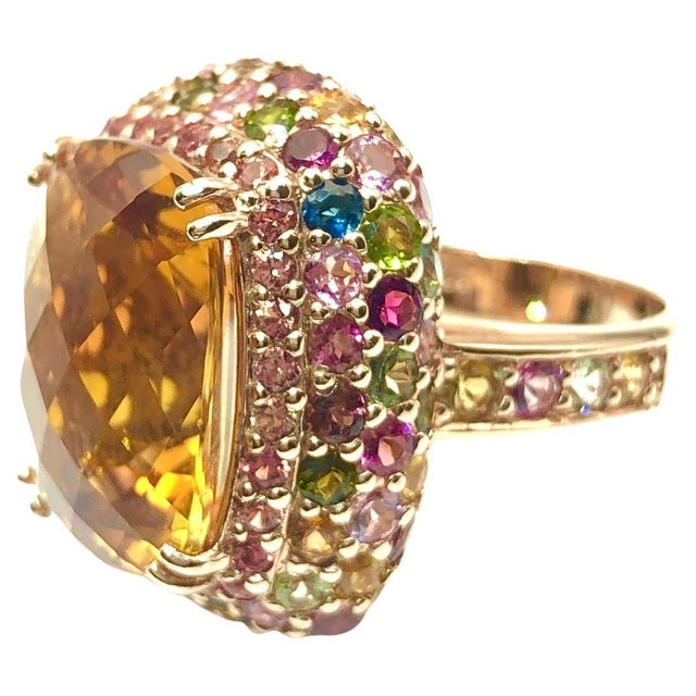 Bochic "Capri" Vintage Multi Sapphire & Citrine Ring Set 18K Gold & Silver For Sale - Image 9 of 18