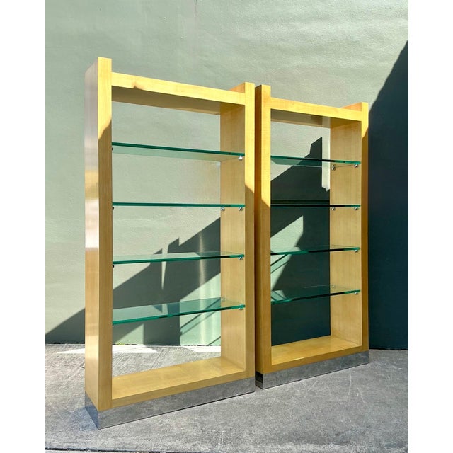 Vintage Maple and Chrome Etagere After Karl Springer - A Pair For Sale - Image 12 of 13