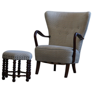 Set of Danish Modern Lounge Chair with Footstool in Beech by Slagelse Mobelvaerk, 1960s