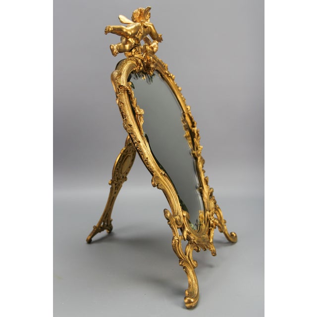 Rococo Rococo French Gilt Bronze Desktop Mirror with Cherub and Bird, 1890s For Sale - Image 3 of 18