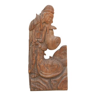 Rustic Handcarved Wood Temple Relief Panel For Sale