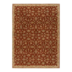Contemporary Indian Handmade Burnt Orange Floral Wool Rug