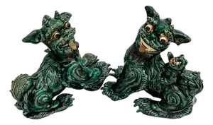 Large Vintage Chinese Green Glazed Pottery Kylin Chinese Dragons - a Pair