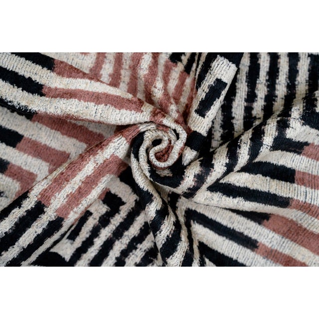 Canvello Handmade Silk Velvet Throw Pillow With Down Feather Insert – Maze Pattern in Black, Grey, and Terracotta - 22"x22" For Sale - Image 4 of 5