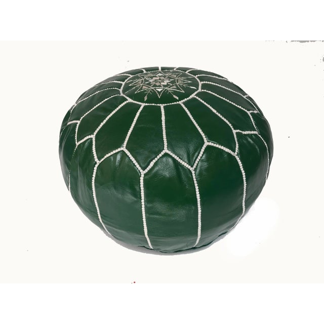 2020s Moroccan Green Leather Pouf Cover For Sale - Image 5 of 8