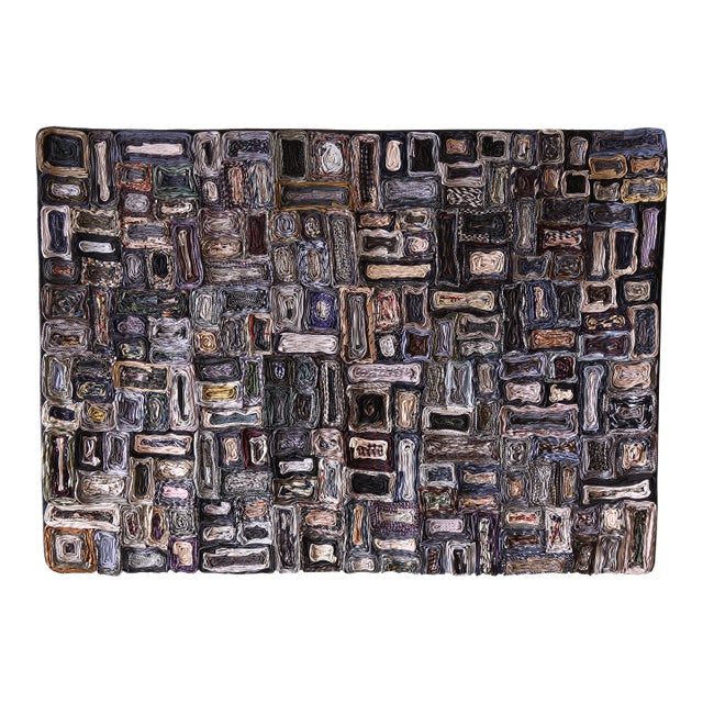 1980s Hand Crafted Neck Tie Tapestry Dark Moody Blues Wall Art For Sale