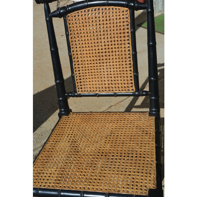 Pair Black Bamboo & Cane Colonial Noir Side / Dining Chairs For Sale - Image 12 of 17