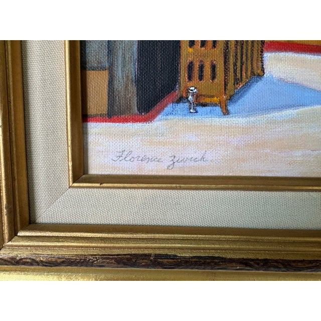 Vintage Figurative Still Life Interior Scene Oil on Canvas Board Panel Painting by Florence Zevich, Framed For Sale - Image 10 of 11