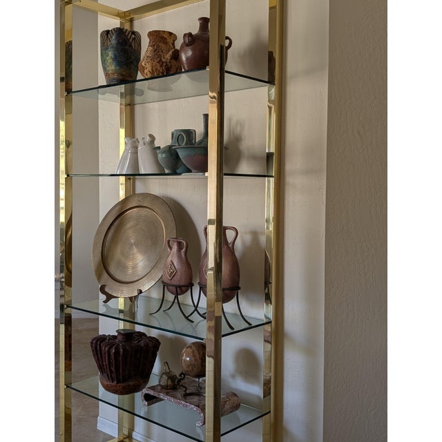 1970s Vintage Etagere Glass and Brass Hollywood Regency For Sale - Image 5 of 5
