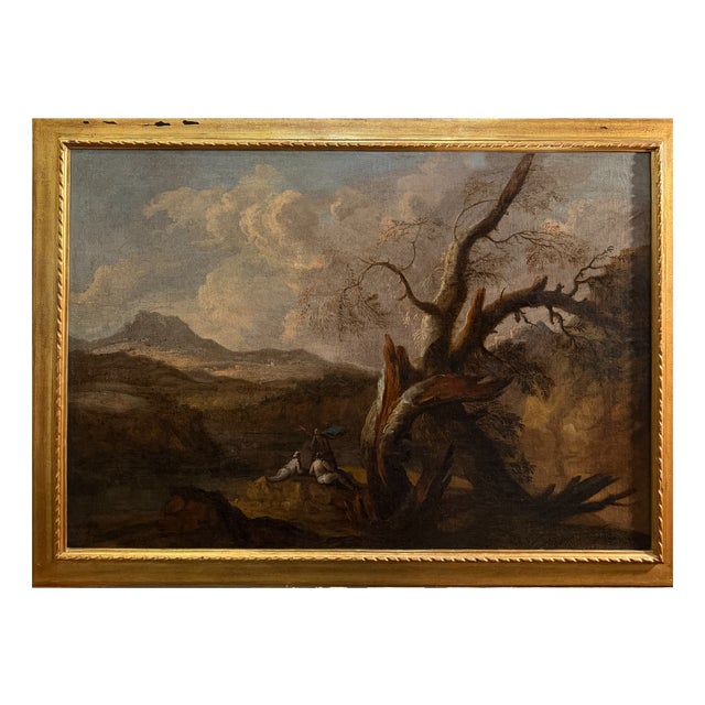 Landscape with Figures, 18th Century, Oil on Canvas For Sale