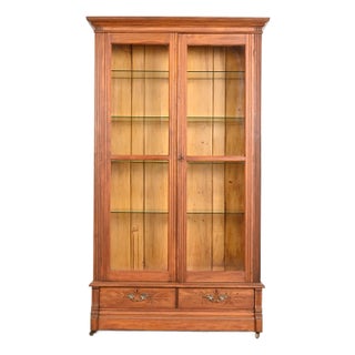 Antique Victorian Carved Walnut Glass Front Bookcase, Circa 1880s For Sale